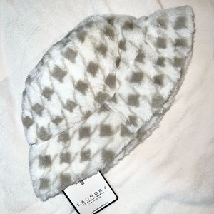 Faux Fur Grey And White Bucket Hat